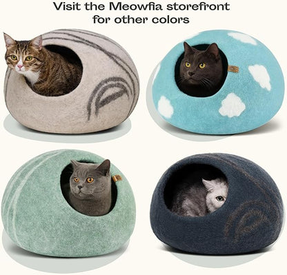 MEOWFIA Cat Cave – Premium Felt Cat Bed for Indoor Cats, Handmade Merino Wool (Pistachio, Large)
