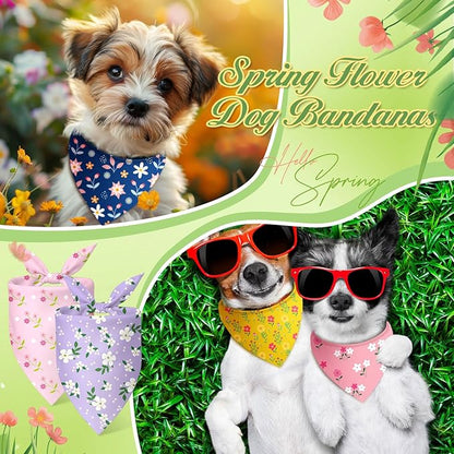 Abbylike 50 Pieces Spring Dog Bandanas Bulk Flower Daisy Sunflower Dog Bandanas for Pets Triangle Kerchief Scarf Bibs for Spring Pets Dogs Party Costume Accessories, 25 Styles (19.7 x 13.8 x 13.8)