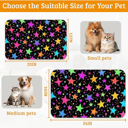 Neon Stars Dog Food Mat,Bright Colorful Absorbent Pet Feeding Mat for Food and Water Bowl,Quick Dry Dog Placemat Non Slip Rubber Backing Waterproof Pet Supplies 12" x 20"