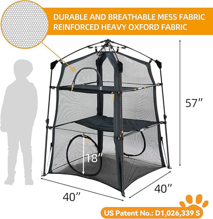 Automatic Pop-Up Cat Enclosure|3-Tier Cat Tent|Cat Cage|Outdoor Catio with Patent,Breathable Portable & Foldable, Stable Structure for Indoor/Outdoor, Free Teaser Wand,Friendly Connectable playpen