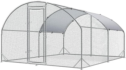 Large Metal Chicken Coop, Walk-in Chicken Run with Reinforced Wire Mesh and Anti-UV Cover, Dome Roofed Poultry Cage for Hens, Ducks and Rabbits, Outdoor Backyard Farm Pen, 9.5'W x 12.9'L x 6.3'H