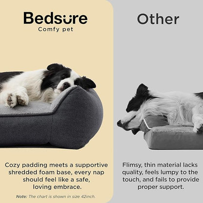 Bedsure SupportMax™ XL Plus Orthopedic Dog Beds Large Sized Dog - Extra Thick Supportive Dogs Couch with Waterproof Washable Cover, Jumbo Pet Sofa with Soft Sherpa and Nonskid Bottom, Grey, 48"