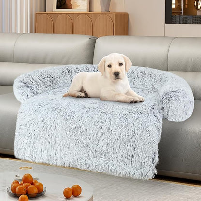 Luxurious Dog Couch Bed Protector for Dogs Memory Foam, Removable Fluffy Plush Pet Couch Cover for Dogs Washable, Calming Dog Sofa Beds, Waterproof Couch Protector, Pet Beds Mats for Couch(M)