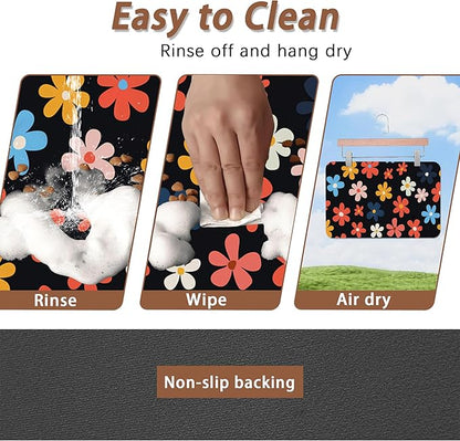 Abstract Groovy Flower Dog Food Mat for Floors,Absorbent Pet Food and Water Bowl Mats,Non-Slip Pet Feeding Mat,Pet Supplies 16" x 24"