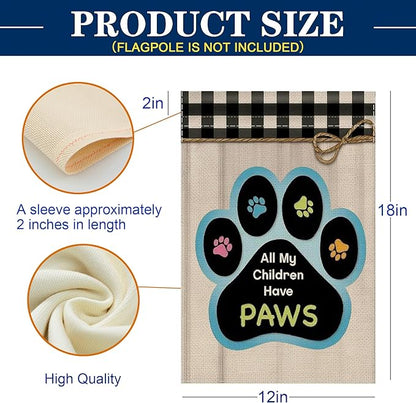 12x18 All My Children Have Paws Garden Flag Cat Paw Print Black Gingham Outdoor Decor for Pet Lovers Porch Yard Patio Decorations