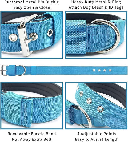 Heavy Duty Tactical Dog Collar - 1.5" Width Military Durable Thick Nylon with Adjustable Metal D Ring & Buckle Working Training K9 Collar for Medium Large Dogs (XL(23"-26"), Light Blue)