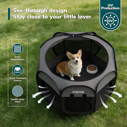 Dog Playpen, Portable Puppy Pet Crate Indoors for Small/Medium Dogs Cats Rabbits, Foldable Dog Cage Enclosure for Outdoor, Pop Up Dogs Tent Kennel with Carrying Case, Dark Grey