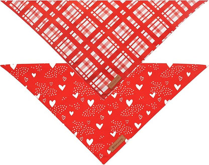 Realeaf Valentine's Day Dog Bandanas 2 Pack, Reversible Red Plaid Heart Dog Scarf for Boy and Girl, Premium Durable Fabric, Holiday Love Bandana for Large and Extra Large Dogs Pets (X-Large)