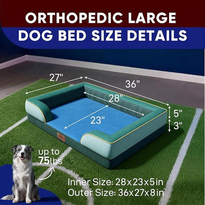 Comfort Expression Orthopedic Dog Bed for Large Dogs 36x27 Inch, Waterproof Egg Crate Foam Large Pet Bed with Removable Bolsters, Dog Couch with Washable Cover & Non-Slip Bottom, Seattle