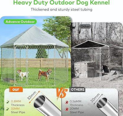 6.8x6.8 FT Outdoor Dog Kennel Outside Heavy Duty Dog Enclosure with Waterproof Cover and Security Lock, Galvanized Wire Mesh Hexagonal Large Dog Kennel(81x81x95.3IN)