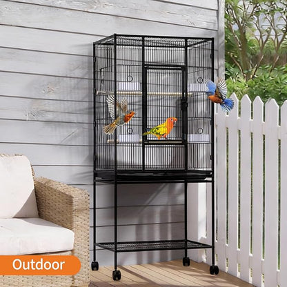 Large Bird Cage, 54" H Big Bird Cage with Stand for Parakeets Parrots Conures Lovebird Cockatiel Black