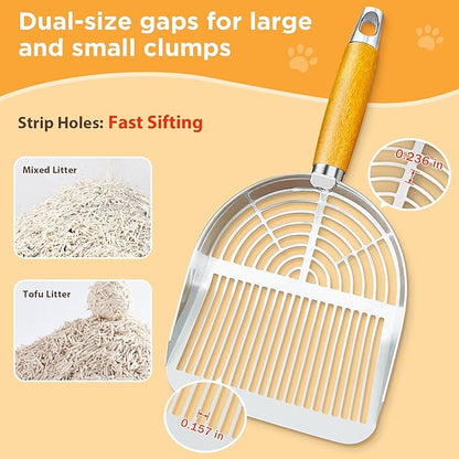Cat Litter Scoop, Litter Scooper, Metal Cat Litter Scoop, Stainless Steel Cat Litter Scoop, Kitten Pooper Lifter, Kitty Metal Scooper with Holder for Cat Litter Box Strip Holes Easy Cleaning