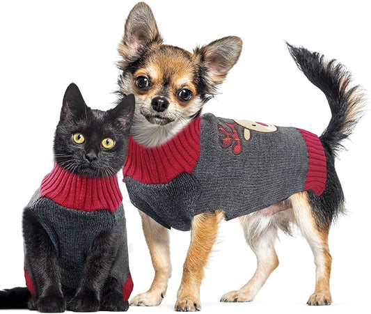 Dog Christmas Sweater Xmas Pet Clothes Cute Gray Reindeer Holiday Puppy Cat Costume New Year Gifts for Small Medium Large Dogs Jumpers (S, Gray Reindeer)