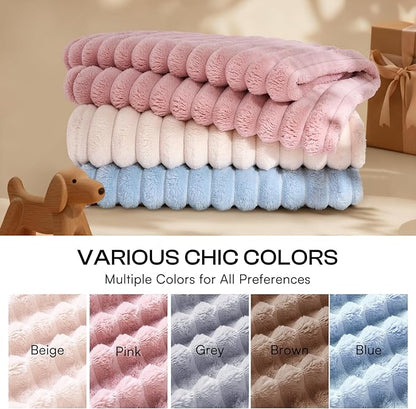 LINENLUX 1 Pack 3 Soft Dog Blanket Washable Warm Fleece Cat Blankets for Pet Puppy Fluffy Calming Flannel Pink/White/Blue Small