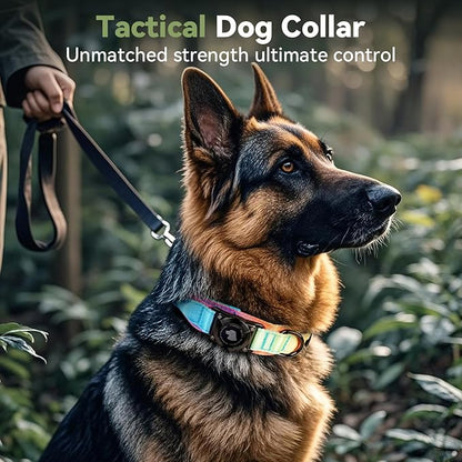 2026 Upgrade Waterproof AirTag Dog Collar, Military Tactical Dog Collar with AirTag Holder, Comfortable Control Handle and Metal Buckle, GPS Dog Collar Holder for Medium to Large Dogs (Pastel lcing,L)