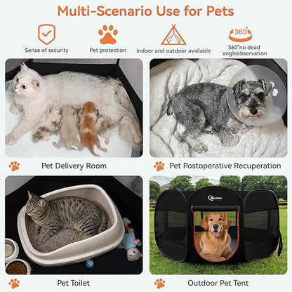 Dog Playpen, Large Puppy Pet Playpen, Dog Crate Tent Cage Indoor/Outdoor, Portable Pop Up Dogs Kennel Playpen with Carrying Case for Dogs/Cats/Rabbitss, Black