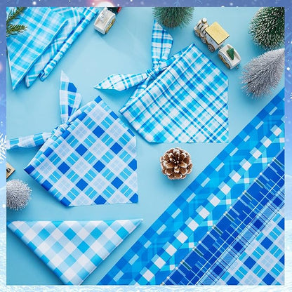 Abbylike 50 Pcs Plaid Dog Bandanas Bulk Blue Checkered Bandanas for Dogs Triangle Kerchief Bibs Scarf Set for Pet Holiday Costume Photo Props Accessories Pet Shops (25.6 x 17.7 x 17.7 Inch)