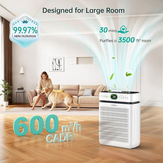 Air Purifiers for Home Large Room Up to 3500 Sq Ft with Washable Filters,Double-Sided HEPA with PM 2.5 Display Air Quality Sensor,Smart WiFi APP,Air Cleaner for Pets,Hair,Dust,Smoke,Dorm room,Office