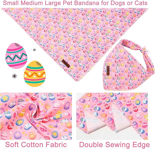 Easter Day Dog Bandana, UP URARA PUP Easter Eggs Triangle Bid Scarf for Medium Large Dogs, Cotton Kerchief for Girl Boy Puppies, Cute Spring Bunny Bandana,S