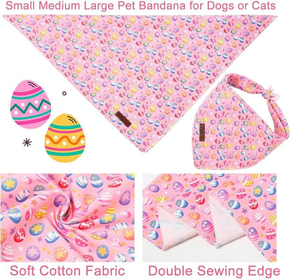 Easter Day Dog Bandana, UP URARA PUP Easter Eggs Triangle Bid Scarf for Medium Large Dogs, Cotton Kerchief for Girl Boy Puppies, Cute Spring Bunny Bandana,L