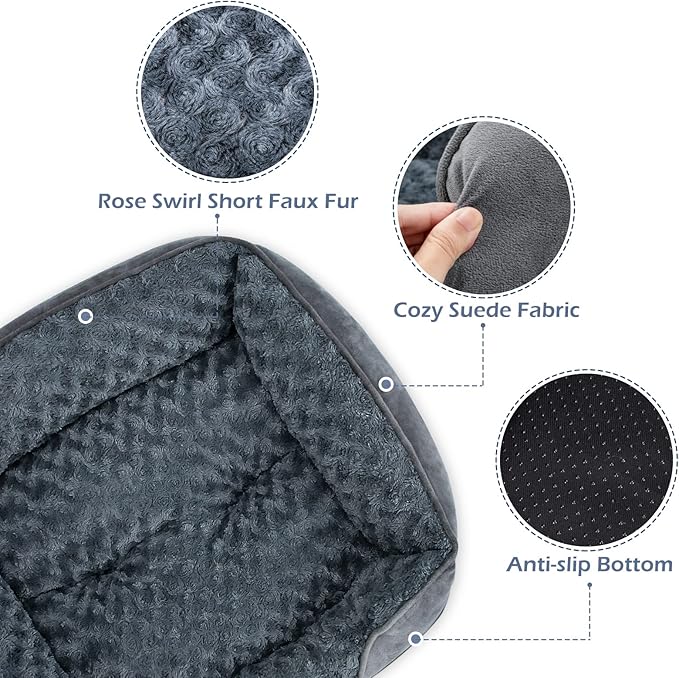 INVENHO X-Large Dog Bed for Large, Medium, Small Dogs - Rectangle, Washable, Orthopedic, Soft Calming Sleeping Puppy Bed - Durable Pet Cuddler with Anti-Slip Bottom - XL (35"x25"x10")