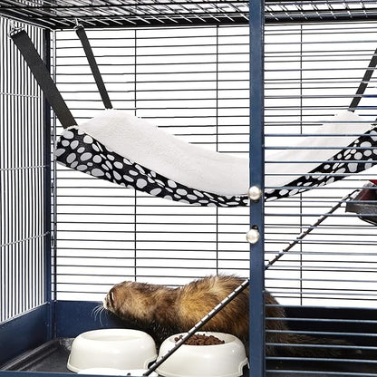 Jetec 2 Pack Cat Hammock for Cage, Catio Accessories Reversible Soft Cats Bed with Adjustable Straps and Hooks Double-Sided Linen and Fleece Hanging Hammock for Cats, Kitten(Leopard and Dot,S)