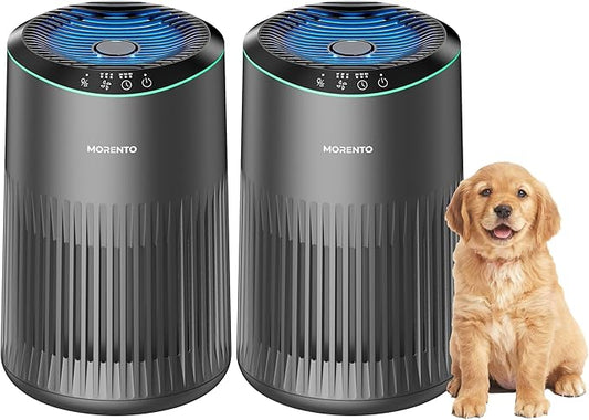 Air Purifiers for Bedroom Home for Smoke Pet Dander Odors, Air Purifier with Sleep Mode Small Air Purifier with Fragrance Sponge for Bedroom Office, Blue Ambient Light, 23dB Quiet, 2 Pack Grey