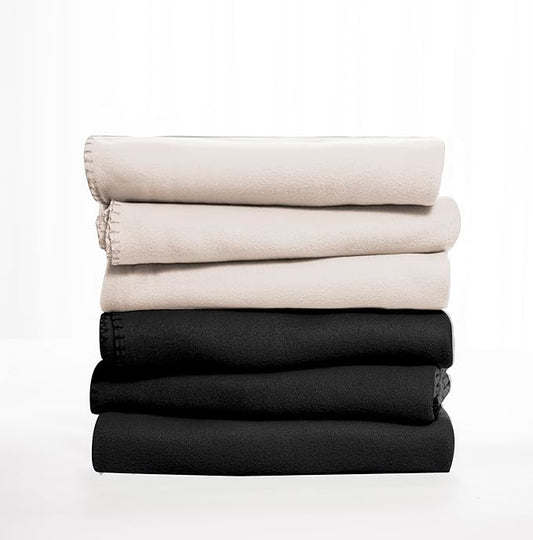 Fleece Throw Blankets Bulk Fleece Blankets Solid Wholesale Lightweight Warm Soft for Pet Bed Sofa Couch Office Wedding Gifts Travel Seasons Beige and Black 50x60 Inches Pack of 6