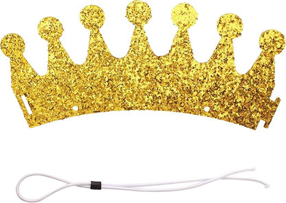 Gold Dog Birthday Crown, 3.54 Inch Height Glitter Pet Crown, Mini Party Hat for Cat Stuffed Animals, Small Puppy Kitten 1st Birthday Celebration, Adjustable Elastic Strap, Photoshoot Props, 1 PC