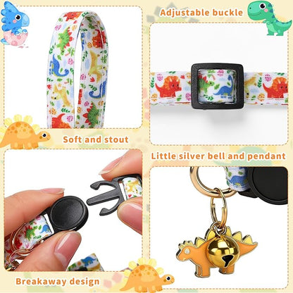 3 PCS Cat Collars with Bow Tie and Bell, Cat Collars Dinosaurs Pattern Breakaway Adjustable Cat Bow Tie Collars, Cute Bow Tie Suitable for Kittens Or Certain Puppies