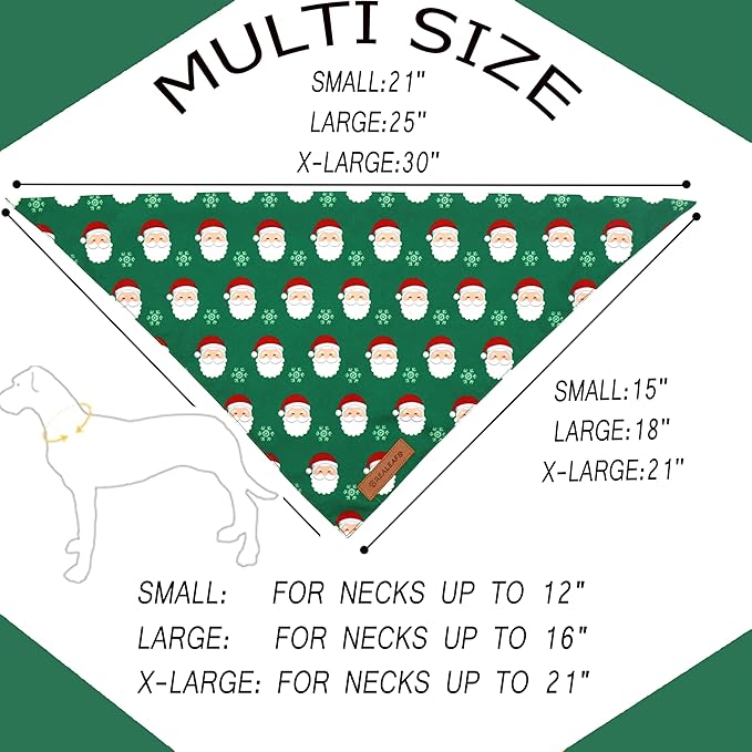 Realeaf Christmas Dog Bandanas 2 Pack, Snowflake and Santa Claus Dog Scarf for Boy and Girl, Premium Durable Fabric, Holiday Red and Green Bandana for Small and Medium Dogs Cats Pets (Small)