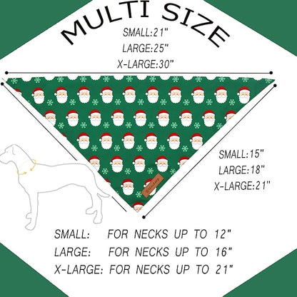 Realeaf Christmas Dog Bandanas 2 Pack, Snowflake and Santa Claus Dog Scarf for Boy and Girl, Premium Durable Fabric, Holiday Red and Green Bandana for Large and Extra Large Dogs Cats Pets (X-Large)