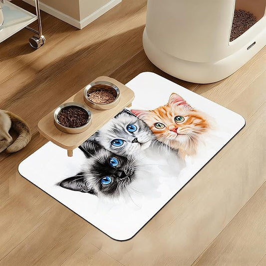 Cute Cats Pet Food Mat for Cats and Dogs–Christmas Stocking Absorbent Quick Dry Feeding Placemat, Non Slip Rubber Base, Waterproof Bowl Mat for Indoor Use, Pet Supplies 12"x20"