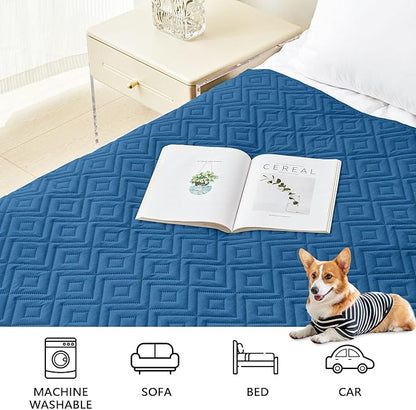 hyha Waterproof Dog Blanket, Soft Pet Bed Blankets, Waterproof Sofa Couch Cover for Dogs Washable, Reversible Pet Couch Covers for Sofa Furniture (52x82 Inch, Navy Blue/Blue)