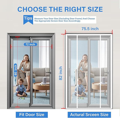 Magnetic Screen Door Upgraded PET Mesh Stronger Than Fiberglass and Polyester,Hands Free,Keeps Bugs Out,Pet & Kid Friendly,Suitable for Sliding Door,Large Patio Door and French Door-72''x80''