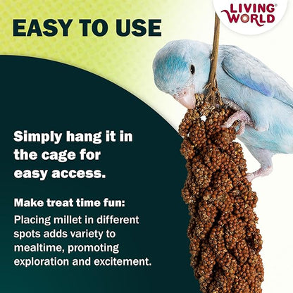 Living World – Millet Spray for Birds, 7 Oz – Premium Treat for Budgies, Canaries, Finches, Cockatiels and Other Pet Birds