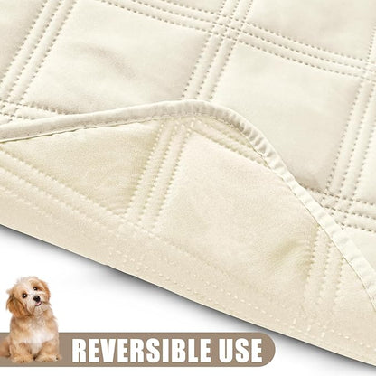 Smiry Waterproof Dog Bed Cover Blanket 52x82, Soft Reversible Pet Blanket, Washable Leakproof Cats Dogs Couch Cover for Sofa, Couch, Furniture, Beige/Beige