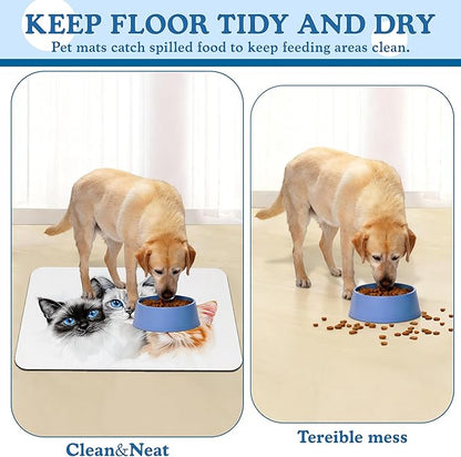 Cute Cats Pet Food Mat for Cats and Dogs–Christmas Stocking Absorbent Quick Dry Feeding Placemat, Non Slip Rubber Base, Waterproof Bowl Mat for Indoor Use, Pet Supplies 16"x24"
