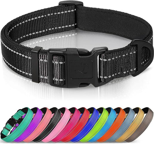 Joytale Reflective Dog Collar, Soft Neoprene Padded, Metal D-Ring, Nylon Pet Collar Adjustable for Small Dogs, Black, S