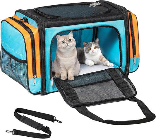 Discala Large Cat Carrier, Pet Carrier, Dog Carrier for Small Dogs, Cat Carrier Soft, Collapsible Large Pet Carrier for Traveling Indoor and Outdoor Uses - Blue 20"x13"x13"