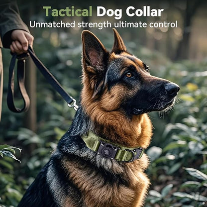 2025 Upgrade Waterproof AirTag Dog Collar, Military Tactical Dog Collar with AirTag Holder, Comfortable Control Handle and Metal Buckle, GPS Dog Collar Holder for Medium to Large Dogs (ArmyGreen, XL)