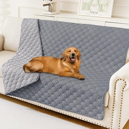 Smiry Waterproof Dog Bed Cover Blanket, Soft Reversible Pet Blanket, Washable Leakproof Cats Dogs Couch Cover for Sofa, Couch, Furniture (68x82 Inch, Grey/Light Grey)