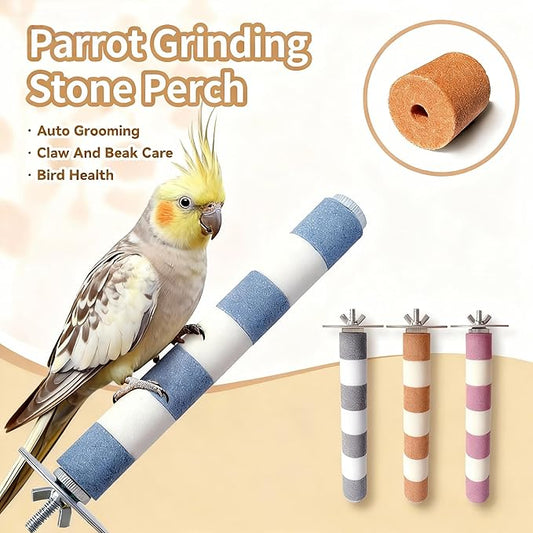 AOTU Natural Sandstone Parrot Perch Bird Toys – Durable Beak & Claw Trimming Grinding Stone for Birds, 7.9” x 1” – Safe, Non-Toxic, Long-Lasting Bird Cage Accessory (Pink and White, 7.9”)