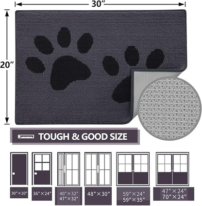 Buganda Dog Door Mat for Muddy Paws, Absorbent Dirt Trapper Washable Indoor Doormats, Non Slip Low-Profile Mud Mat for Dogs, Front Entrance Doormat for Inside Floor (36x24 Inches, Black)