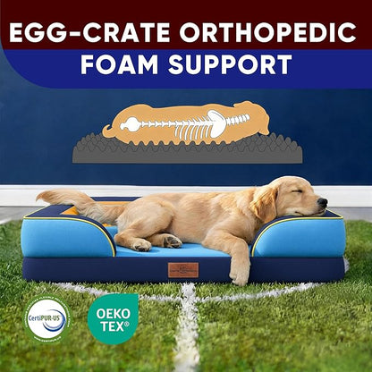 Comfort Expression Orthopedic Dog Bed for Extra Large Dogs 45x35 Inch, Waterproof Egg Crate Foam XL Pet Bed with Removable Bolsters, Dog Couch with Washable Cover & Non-Slip Bottom, Houston
