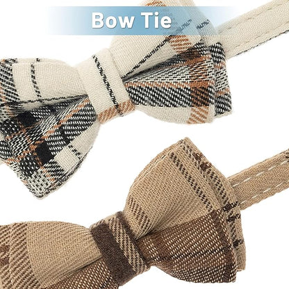 Breakaway Cat Collars - Bow Tie Cute Cat Collar with Bells for Girl Boy Cats, Puppy - Plaid Soft Adjustable Pet Collars Cat Accessories