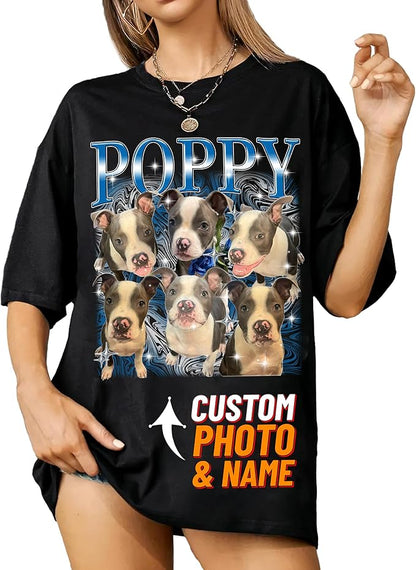 IZI POD Custom Dog Shirt for Women, Personalized Pet Face Photo Shirt, Bootleg Rap Tee Dog Gifts Valentine Birthday Gift