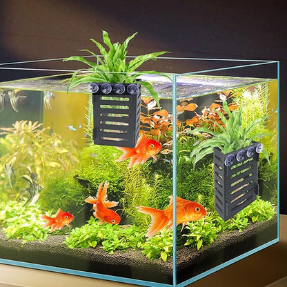 Aquarium Plant Holder 4 PCS Hanging Aquatic Plant Pot with 24 Hooks and 20 Suction Cups for Fish Tank Aquarium Planter and Aquascape Decorations (Black)