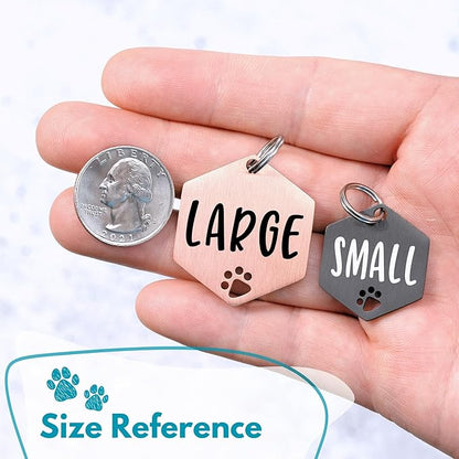 Ultra Joys Dog Tags Personalized for Pets - Hollow Paw Custom Pet ID Tag - Engraved Dog Tag for Small, Large Dogs - Small Hexagon in Rose