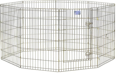 MidWest Homes for Pets Folding Metal Puppy / Dog Exercise Pen, Indoor/Outdoor Playpen with Door, 16 Sq Feet of Play Space, 36-Inches Tall, Gold Zinc